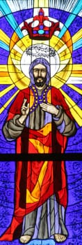 Christ the King, stained glass window in the parish church of Christ the King in Domaslovec, Croatia