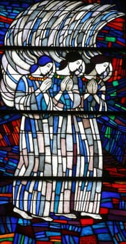 Angels, stained glass window in church parish church of the Saint Joseph the Worker in Klinca Sela, Croatia