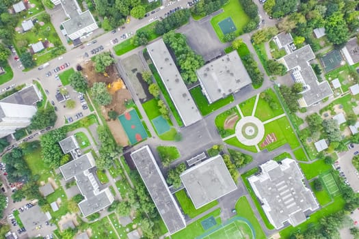 Top view of the city of Moscow, buildings and roads and other infrastructure of the city. Cityscape view from above.