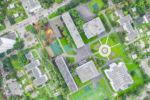 Top view of the city of Moscow, buildings and roads and other infrastructure of the city. Cityscape view from above.