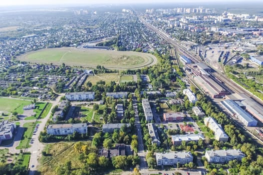 Top view of the city of Moscow, buildings and roads and other infrastructure of the city. Cityscape view from above.