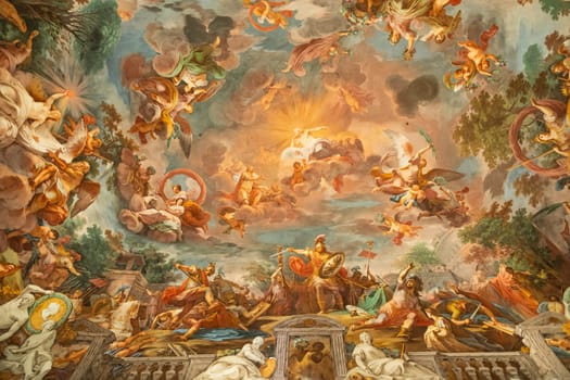 Rome, Italy - 28 December 2023: Galleria Borghese - Borghese Gallery - ceiling fresco's detail