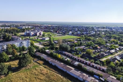 Top view of the city of Moscow, buildings and roads and other infrastructure of the city. Cityscape view from above.