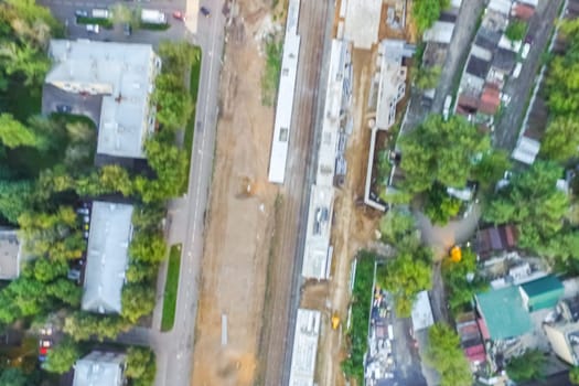 Top view of the city of Moscow, buildings and roads and other infrastructure of the city. Cityscape view from above.
