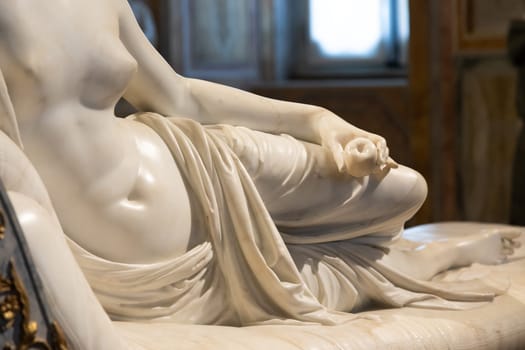 Rome, Italy - 28 December 2023: Paolina Borghese Bonaparte as Venus Victrix, by sculptor Antonio Canova, 1808 - white marble