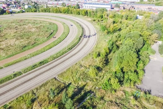 Top view of the railway. Railway rails and sleepers