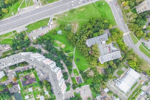 Top view of the city of Moscow, buildings and roads and other infrastructure of the city. Cityscape view from above.