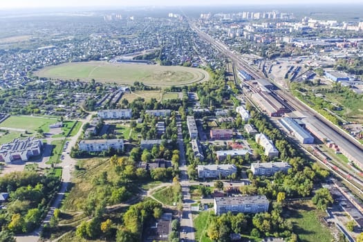 Top view of the city of Moscow, buildings and roads and other infrastructure of the city. Cityscape view from above.