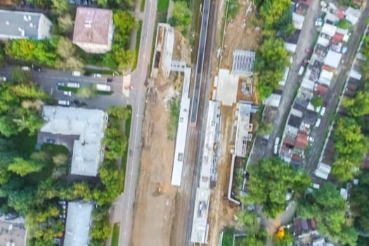 Top view of the city of Moscow, buildings and roads and other infrastructure of the city. Cityscape view from above.