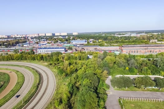 Top view of the railway. Railway rails and sleepers