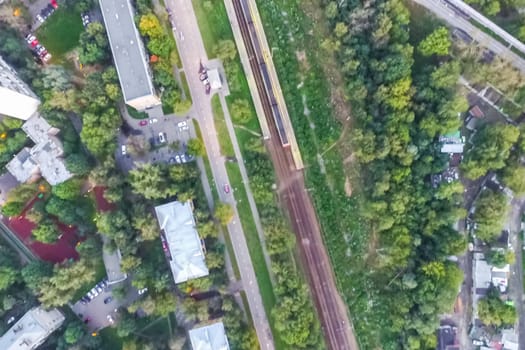 Top view of the city of Moscow, buildings and roads and other infrastructure of the city. Cityscape view from above.