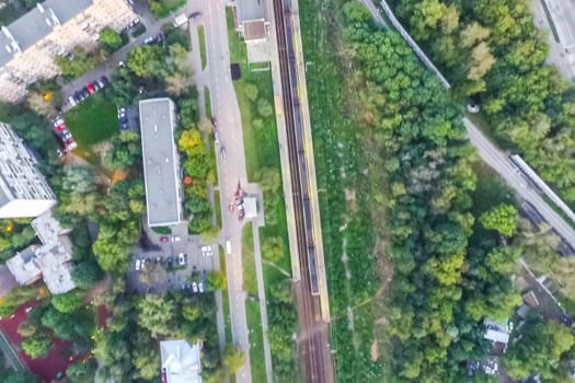 Top view of the city of Moscow, buildings and roads and other infrastructure of the city. Cityscape view from above.