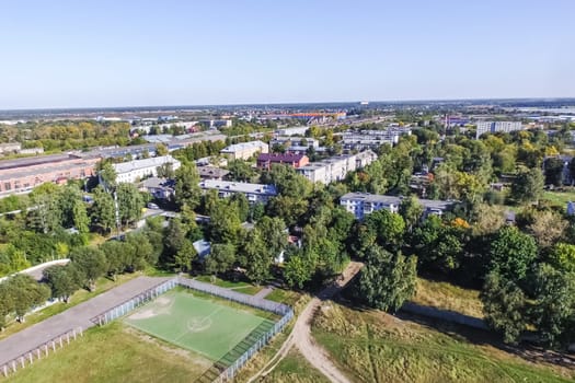 Top view of the village, fields and forests near the village