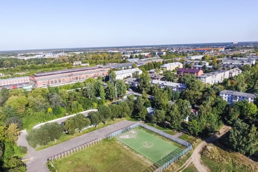 Top view of the city of Moscow, buildings and roads and other infrastructure of the city. Cityscape view from above.