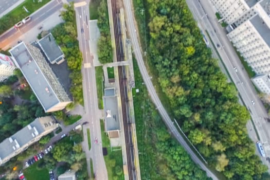 Top view of the city of Moscow, buildings and roads and other infrastructure of the city. Cityscape view from above.