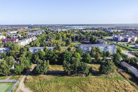 Top view of the village, fields and forests near the village