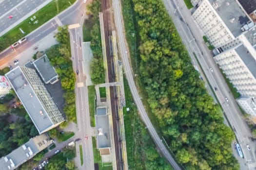 Top view of the city of Moscow, buildings and roads and other infrastructure of the city. Cityscape view from above.