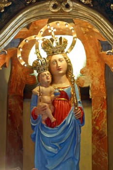 Virgin Mary with baby Jesus statue in the Church of the Visitation of the Virgin Mary in Vinagora, Croatia