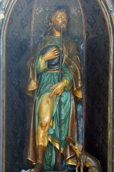 Saint Roch, statue on the altar of Saint Roch in the Church of the Holy Trinity in Krapinske Toplice, Croatia