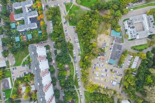 Top view of the city of Moscow, buildings and roads and other infrastructure of the city. Cityscape view from above.