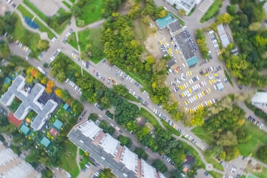 Top view of the city of Moscow, buildings and roads and other infrastructure of the city. Cityscape view from above.