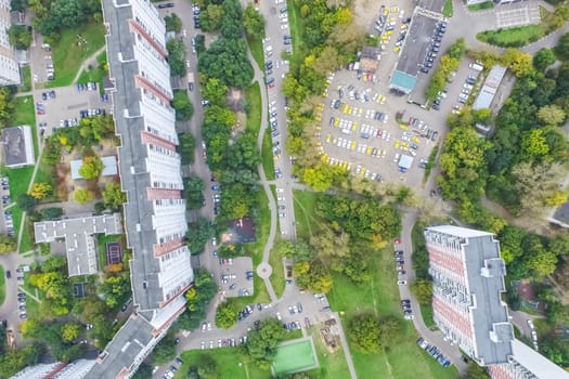 Top view of the city of Moscow, buildings and roads and other infrastructure of the city. Cityscape view from above.