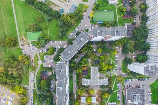 Top view of the city of Moscow, buildings and roads and other infrastructure of the city. Cityscape view from above.