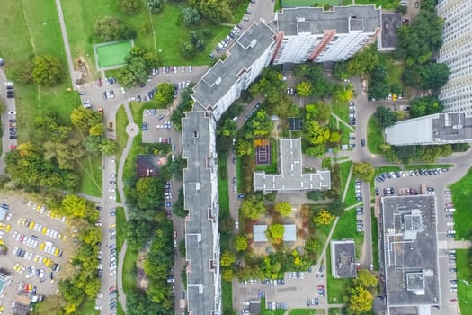 Top view of the city of Moscow, buildings and roads and other infrastructure of the city. Cityscape view from above.