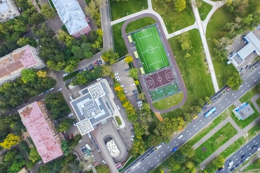 Top view of the city of Moscow, buildings and roads and other infrastructure of the city. Cityscape view from above.