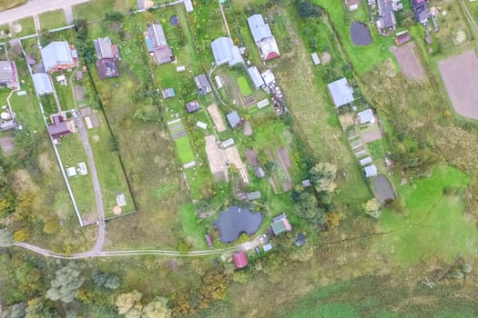 Top view of the village, fields and forests near the village