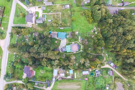 Top view of the village, fields and forests near the village