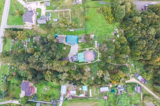 Top view of the village, fields and forests near the village