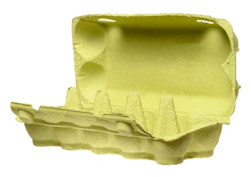 Green recycled egg carton box on isolated background, storage.