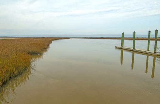 Lonely Dock on the Santee River Estuary in the Santee Coatal Rerserve in South Carolina