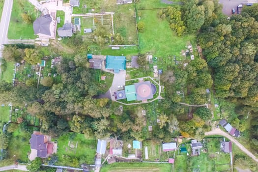 Top view of the village, fields and forests near the village