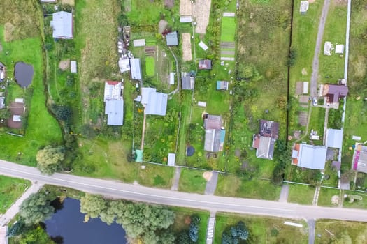 Top view of the village, fields and forests near the village