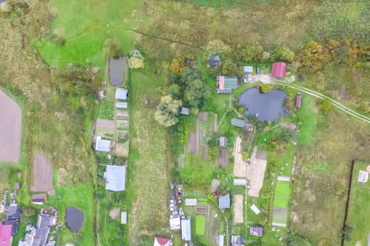 Top view of the village, fields and forests near the village