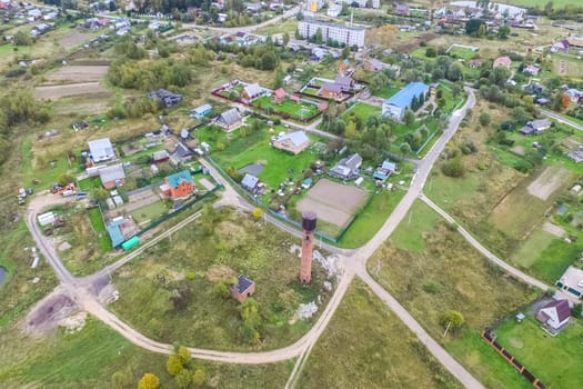Top view of the village, fields and forests near the village