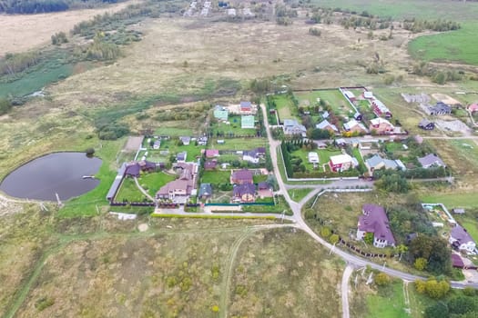 Top view of the village, fields and forests near the village