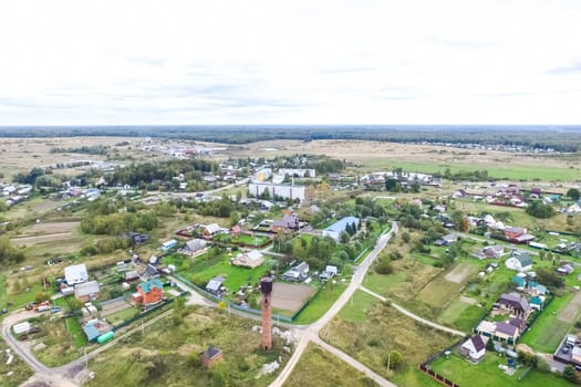 Top view of the village, fields and forests near the village