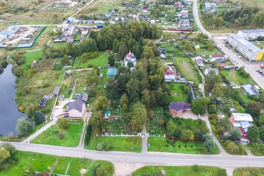 Top view of the village, fields and forests near the village