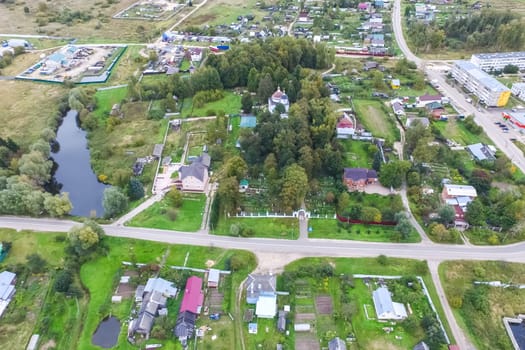 Top view of the village, fields and forests near the village