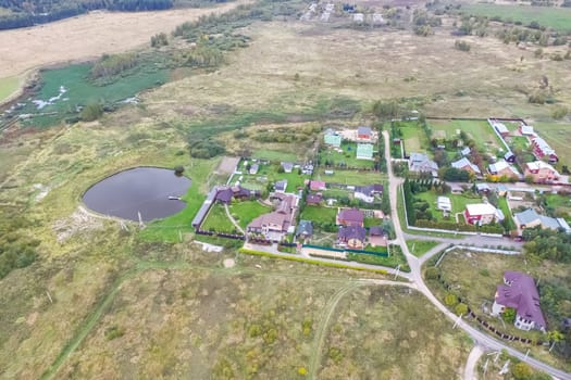 Top view of the village, fields and forests near the village
