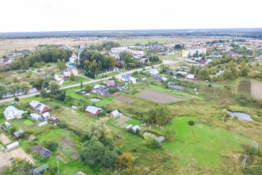 Top view of the village, fields and forests near the village