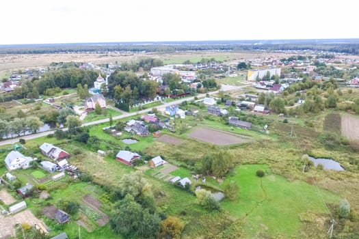 Top view of the village, fields and forests near the village