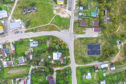 Top view of the village, fields and forests near the village