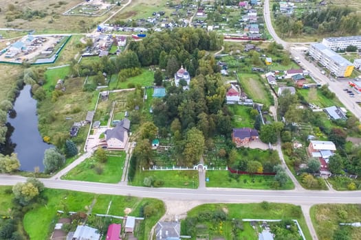 Top view of the village, fields and forests near the village