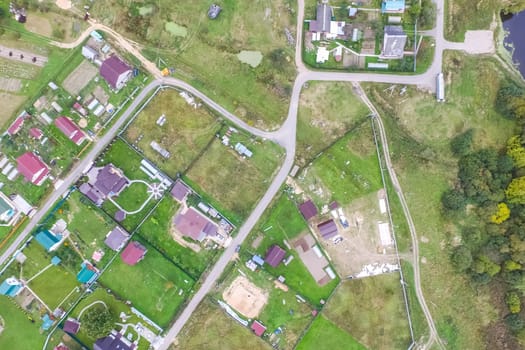 Top view of the village, fields and forests near the village