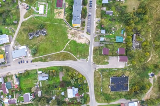 Top view of the village, fields and forests near the village