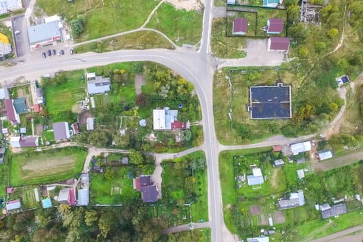 Top view of the village, fields and forests near the village